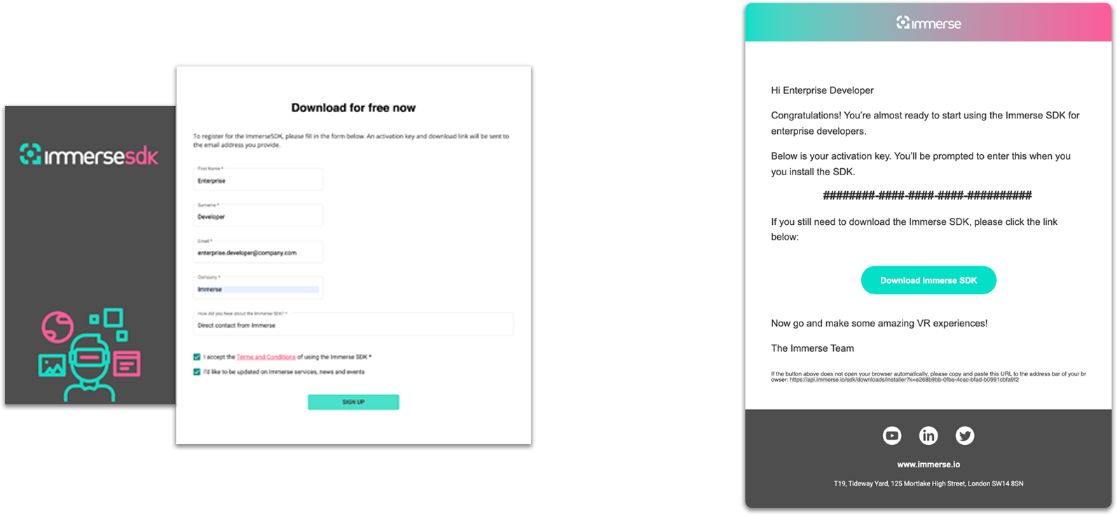 Immerse platform sign up page and email