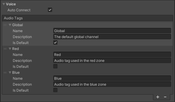 Audio tags configuration