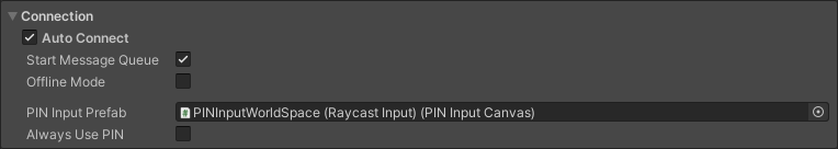 Connection foldout in Immerse SDK settings