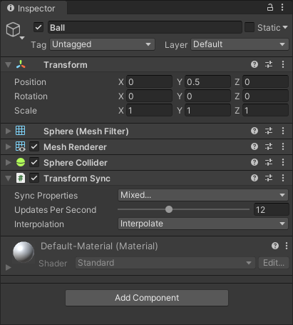 TransformSync as it appears in the Inspector