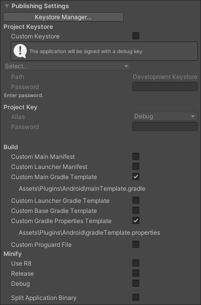 Unity Android Publishing Settings