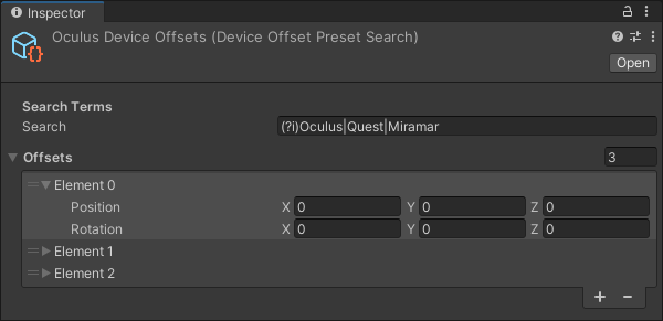 A preview of the Device Offset Preset used for Oculus devices