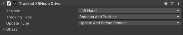 Tracked XRNode Driver as it appears in the inspector