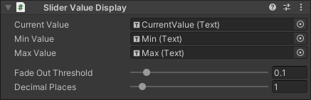 Slider Value Display component as it appears in the Inspector