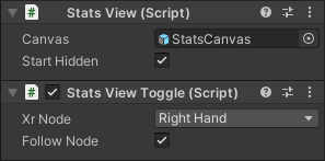 Stats view prefab in the Inspector