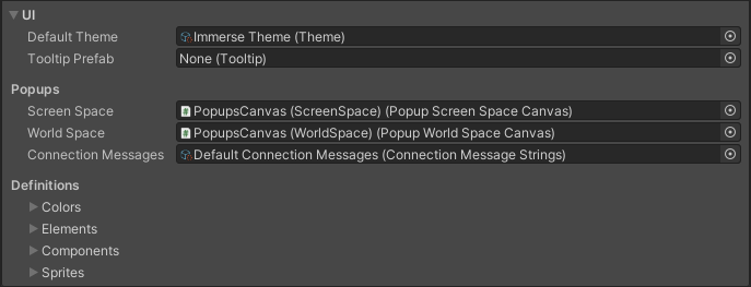 UI Settings Foldout in Project Settings &gt; Immerse