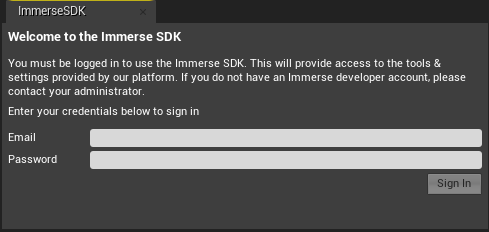 Immerse SDK sign in page